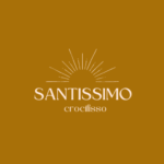 raggi di sole stilizzati sulla scritta "santissimo crocifisso" su sfondo marroncino
